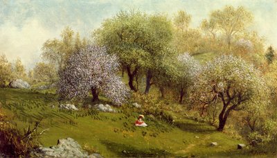 Mädchen auf einem Hügel, Apfelblüten, 1874 von Martin Johnson Heade